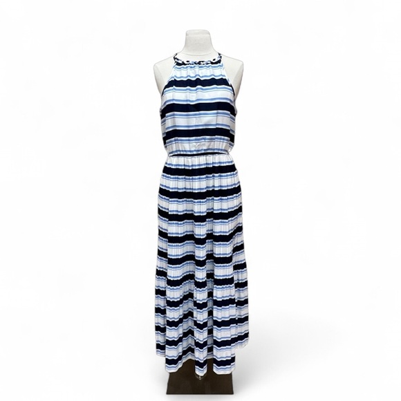 Arloh Dresses & Skirts - Arloh Blue Striped Halter Maxi Dress Size Small